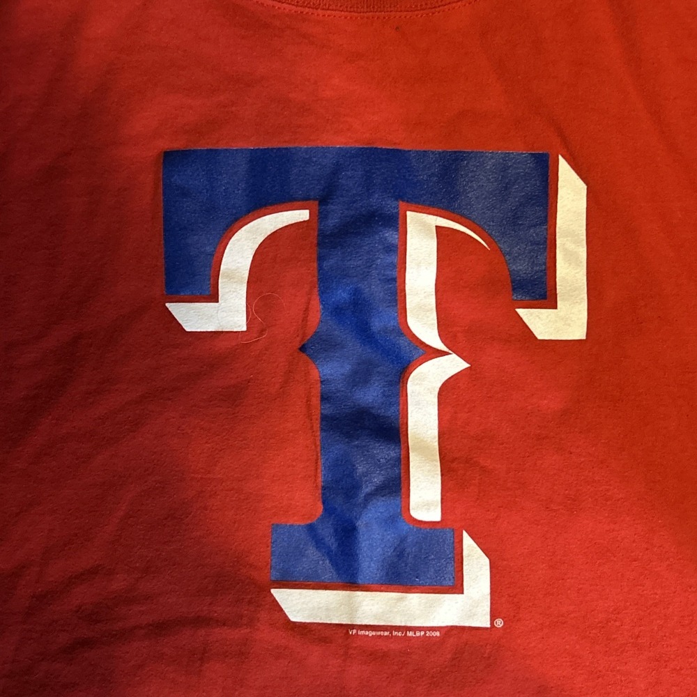 Texas Rangers, Red Short Sleeve 2XL T-shirt Blue/white Logo 2008 - Picture 3 of 4